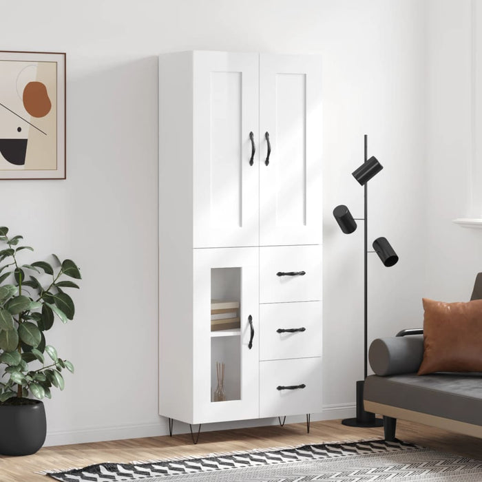 Dulap înalt, alb extralucios, 69,5x34x180 cm, lemn compozit WALTI