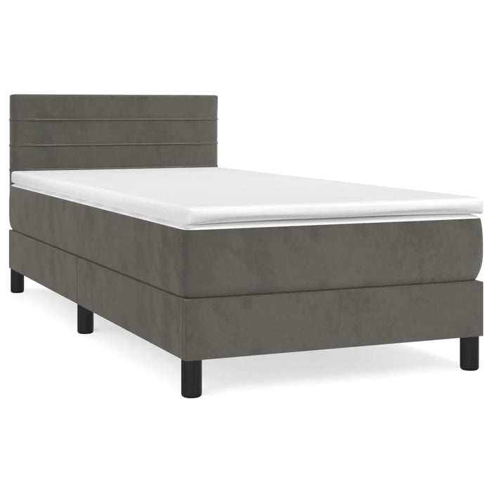Pat box spring cu saltea, gri închis, 90x190 cm, catifea - WALTI WALTI