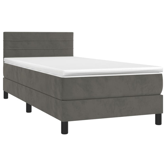 Pat box spring cu saltea, gri închis, 90x190 cm, catifea - WALTI WALTI