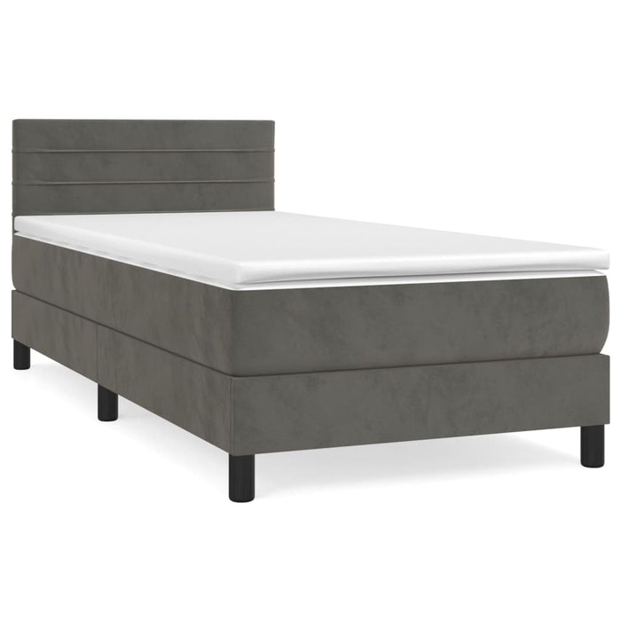 Pat box spring cu saltea, gri închis, 90x200 cm, catifea - WALTI WALTI