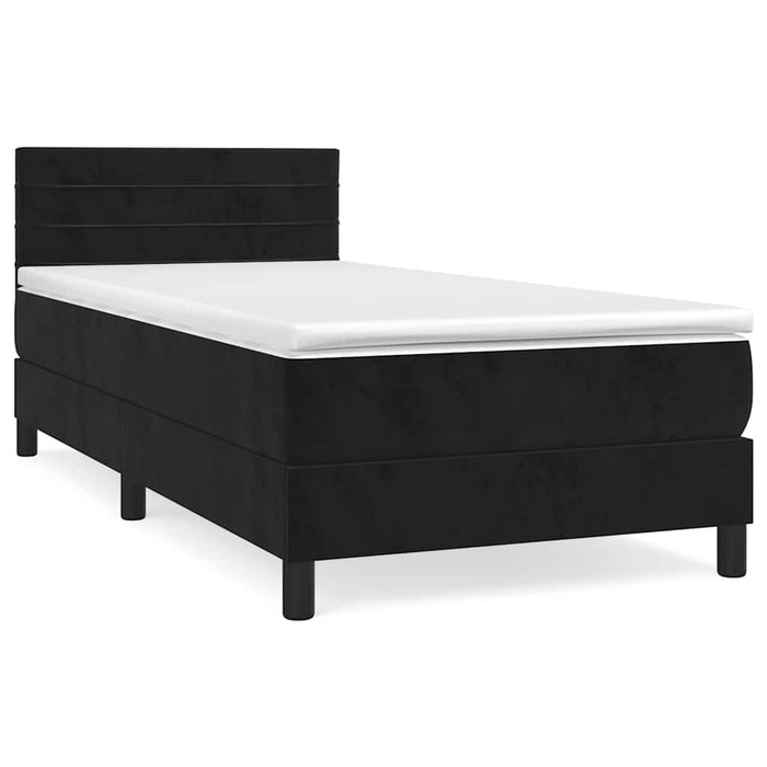 Pat box spring cu saltea, negru, 90x200 cm, catifea - WALTI WALTI