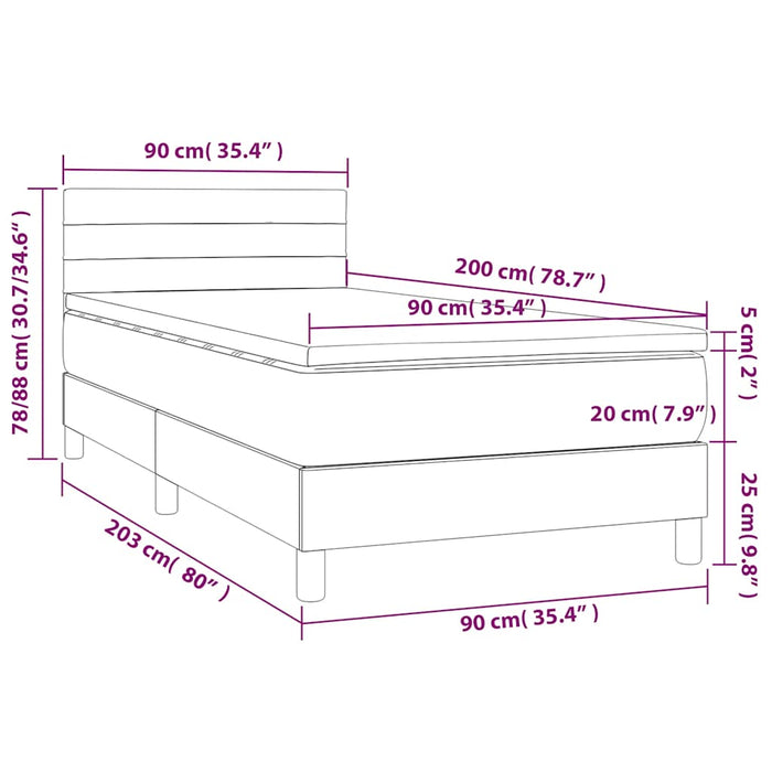 Pat box spring cu saltea, negru, 90x200 cm, catifea - WALTI WALTI