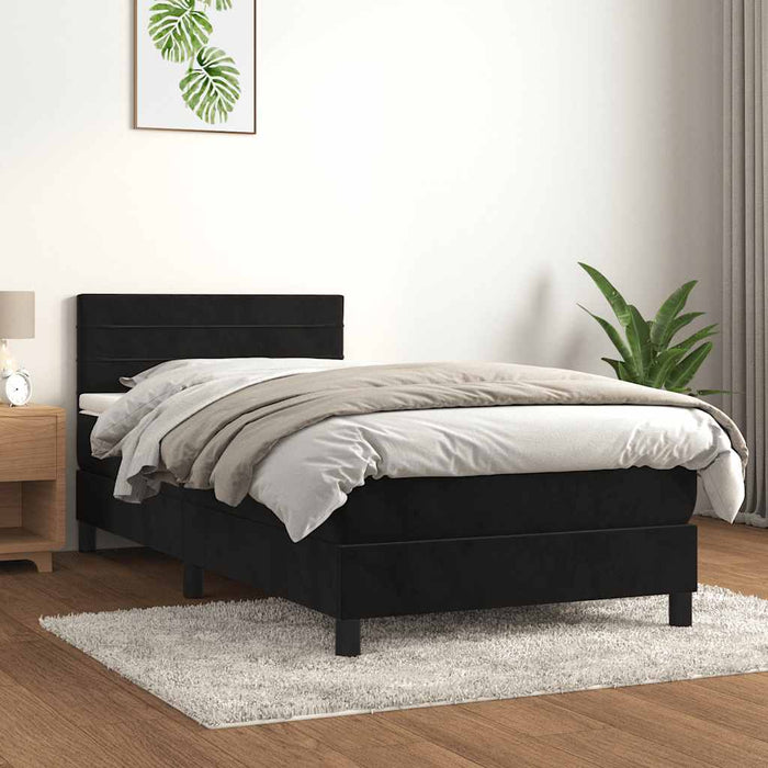 Pat box spring cu saltea, negru, 90x200 cm, catifea - WALTI WALTI