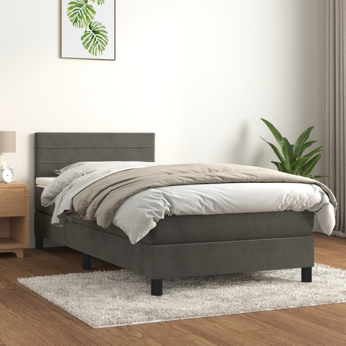 Pat box spring cu saltea, gri închis, 100x200 cm, catifea - WALTI WALTI