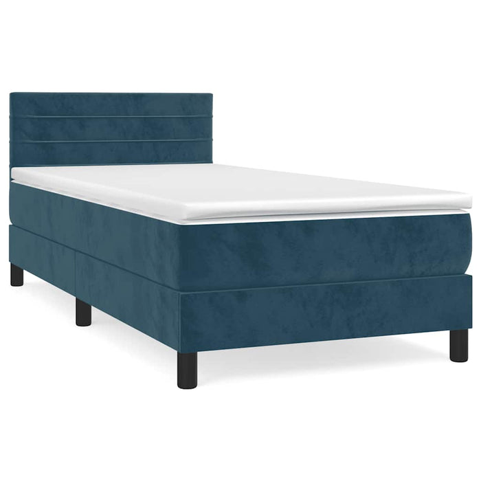 Pat box spring cu saltea, albastru închis, 100x200 cm, catifea WALTI