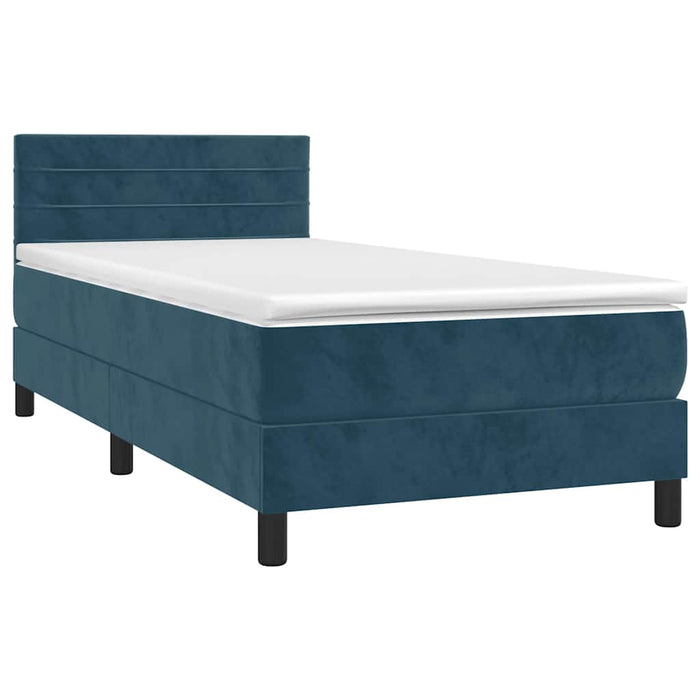 Pat box spring cu saltea, albastru închis, 100x200 cm, catifea WALTI