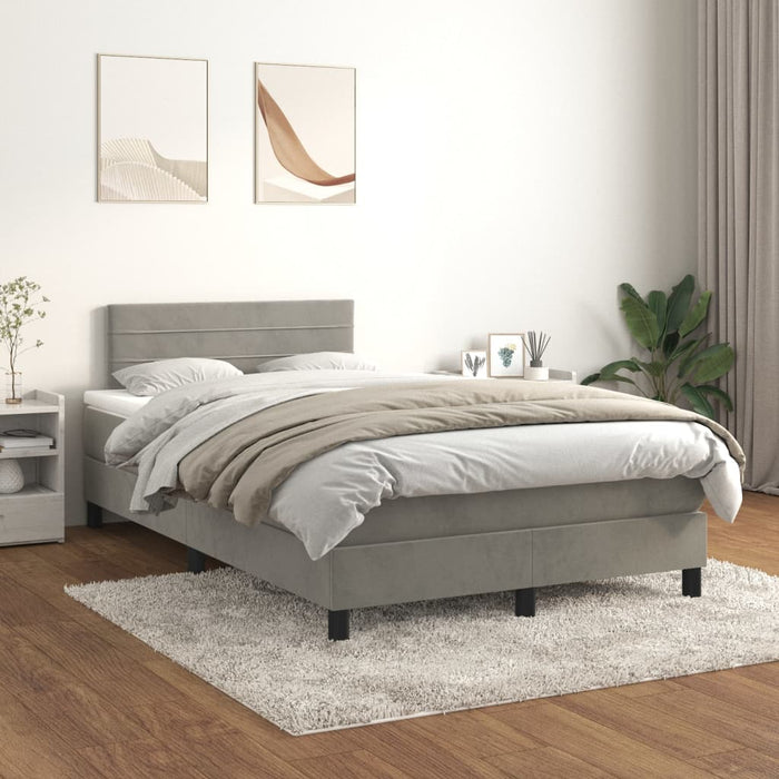 Pat box spring cu saltea, gri deschis, 120x200 cm, catifea - WALTI WALTI