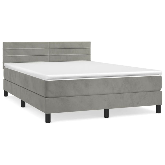 Pat box spring cu saltea, gri deschis, 140x190 cm, catifea - WALTI WALTI