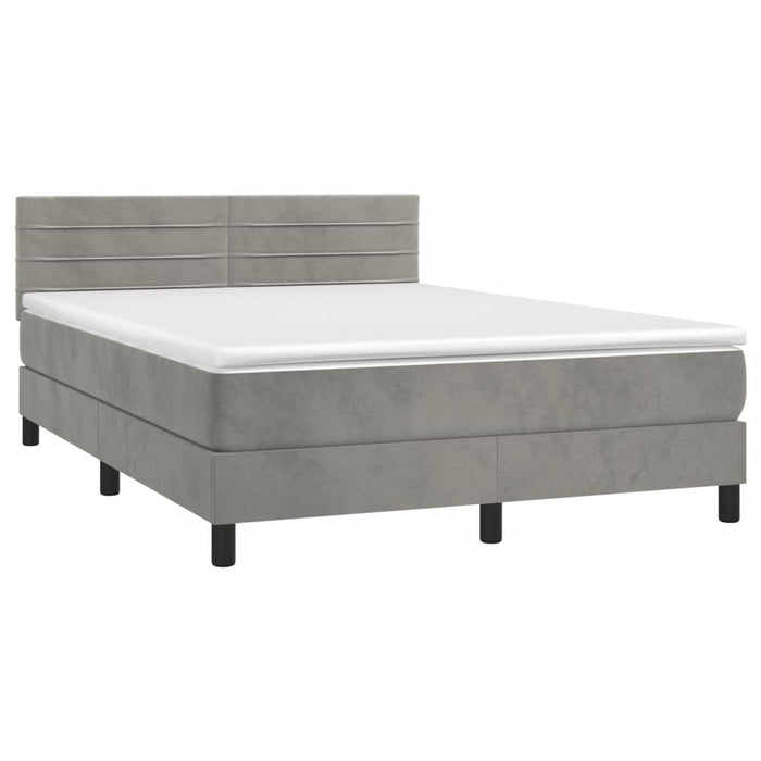 Pat box spring cu saltea, gri deschis, 140x190 cm, catifea - WALTI WALTI