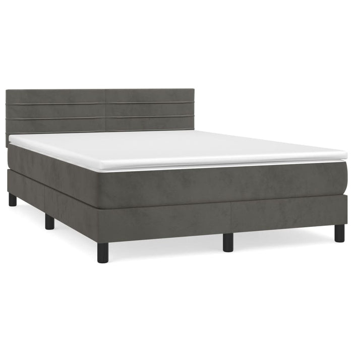 Pat box spring cu saltea, gri închis, 140x190 cm, catifea - WALTI WALTI