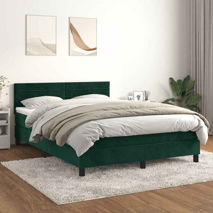 Pat box spring cu saltea, verde închis, 140x190 cm, catifea - WALTI WALTI