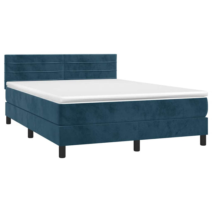 Pat box spring cu saltea, albastru închis, 140x190 cm, catifea - WALTI WALTI