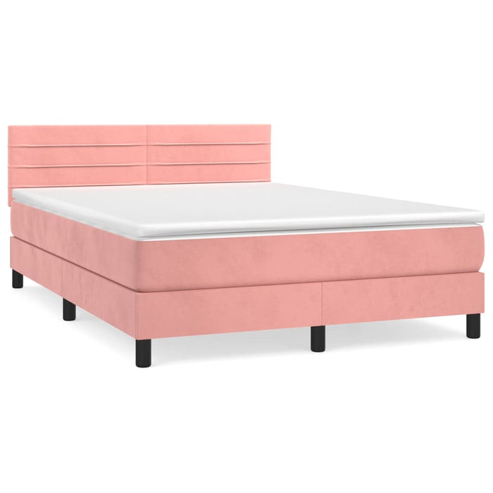 Pat box spring cu saltea, roz, 140x190 cm, catifea - WALTI WALTI