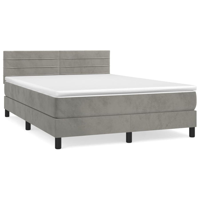 Pat box spring cu saltea, gri deschis, 140x200 cm, catifea - WALTI WALTI