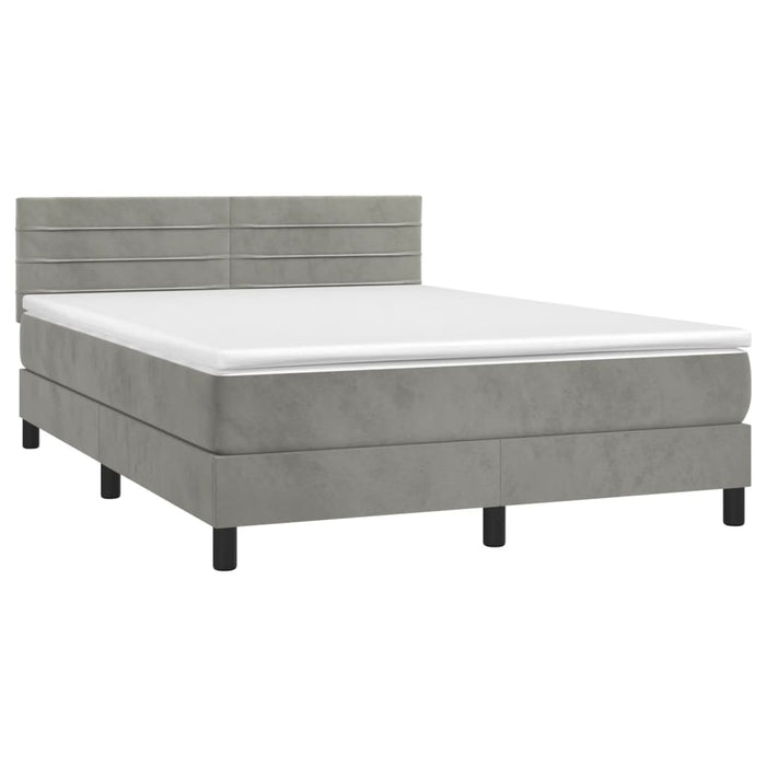 Pat box spring cu saltea, gri deschis, 140x200 cm, catifea - WALTI WALTI