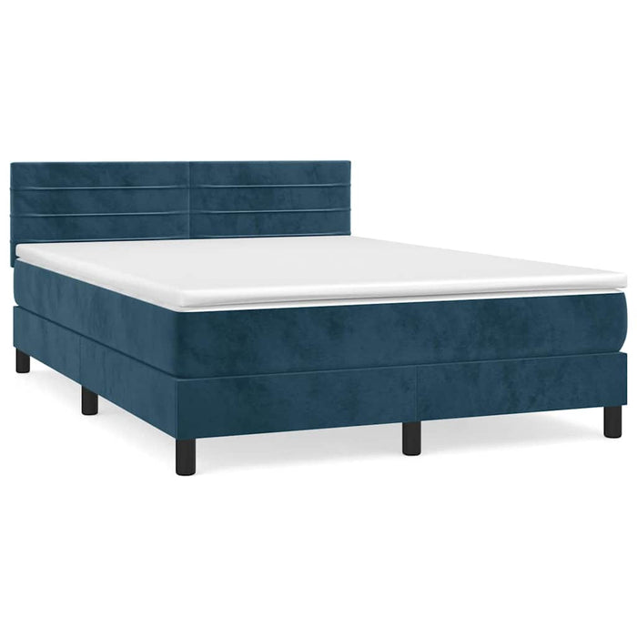 Pat box spring cu saltea, albastru închis, 140x200 cm, catifea - WALTI WALTI