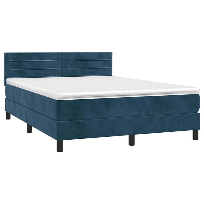 Pat box spring cu saltea, albastru închis, 140x200 cm, catifea - WALTI WALTI