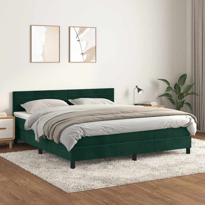 Pat box spring cu saltea, verde închis, 160x200 cm, catifea - WALTI WALTI