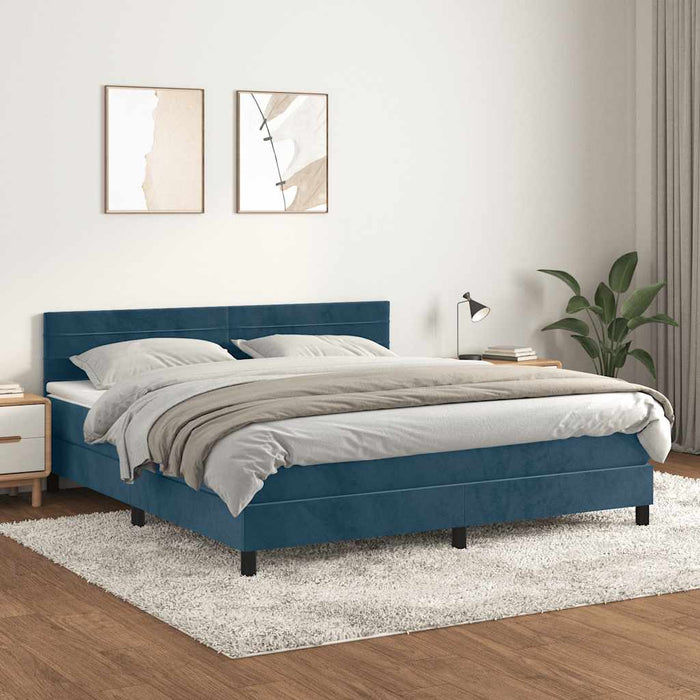 Pat box spring cu saltea, albastru închis, 160x200 cm, catifea - WALTI WALTI