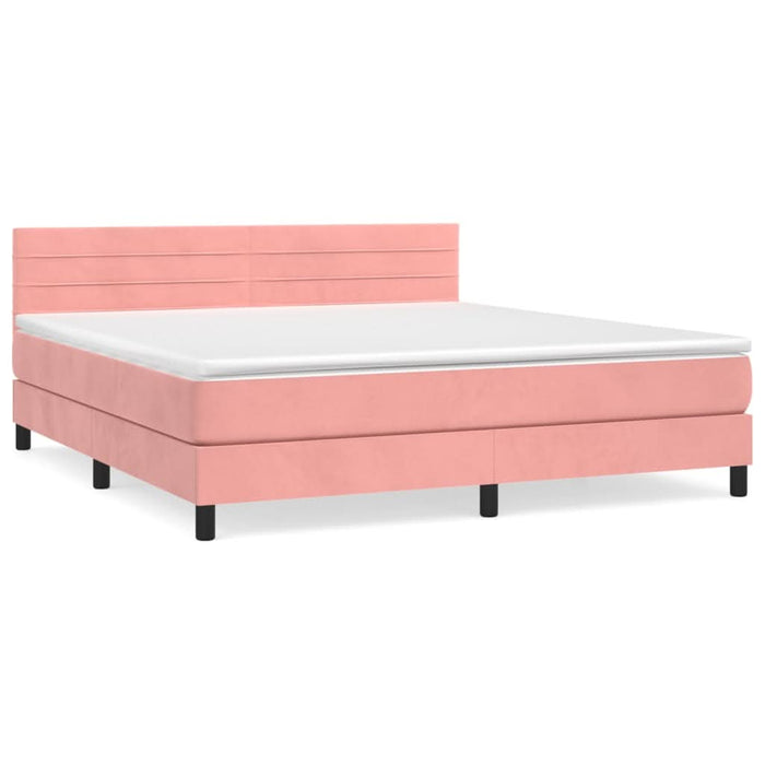 Pat box spring cu saltea, roz, 160x200 cm, catifea - WALTI WALTI