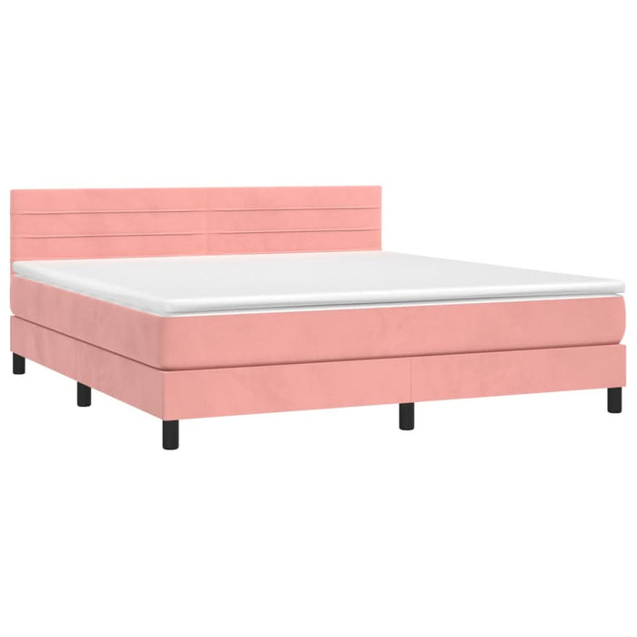 Pat box spring cu saltea, roz, 160x200 cm, catifea - WALTI WALTI