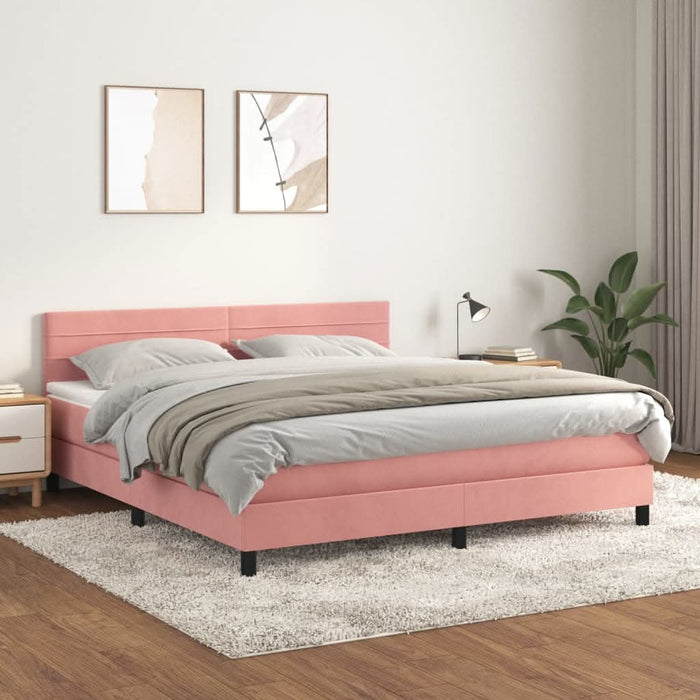 Pat box spring cu saltea, roz, 160x200 cm, catifea - WALTI WALTI