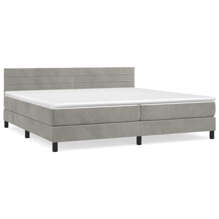 Pat box spring cu saltea, gri deschis, 200x200 cm, catifea - WALTI WALTI