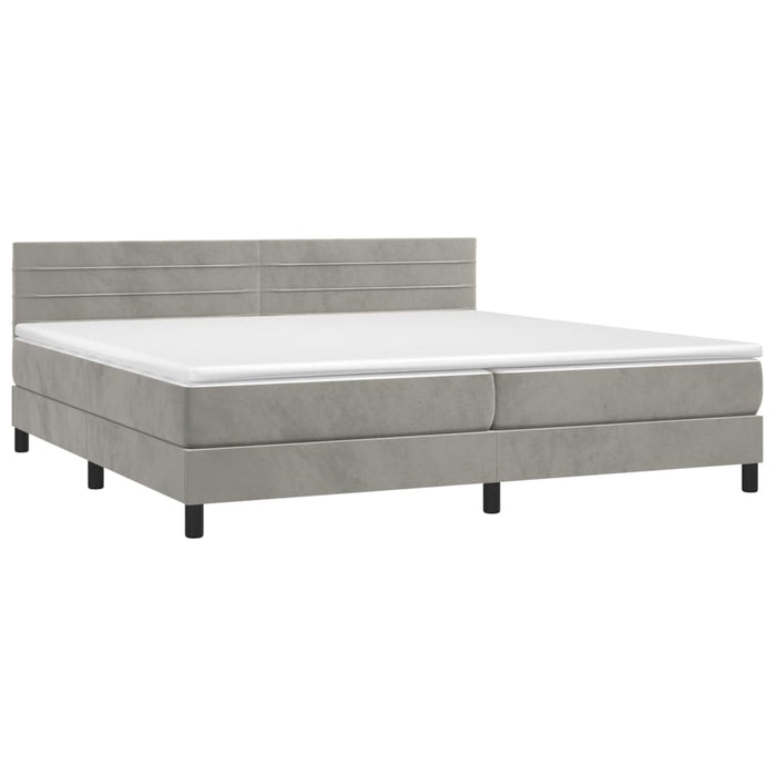 Pat box spring cu saltea, gri deschis, 200x200 cm, catifea - WALTI WALTI