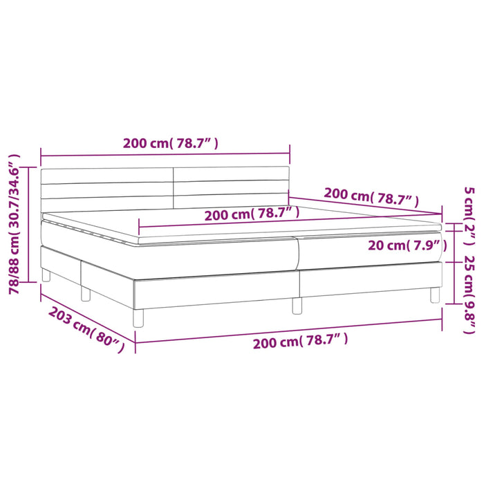 Pat box spring cu saltea, gri închis, 200x200 cm, catifea - WALTI WALTI
