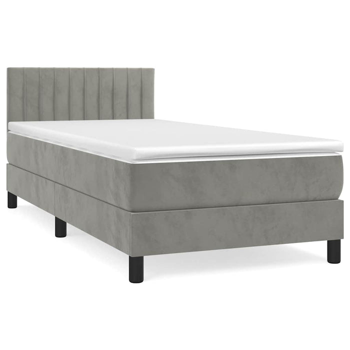Pat box spring cu saltea, gri deschis, 80x200 cm, catifea - WALTI WALTI