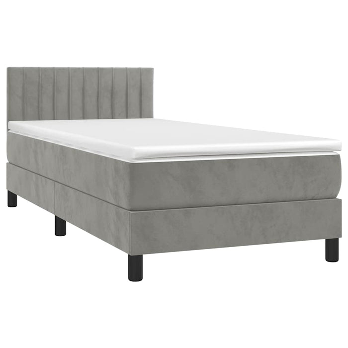 Pat box spring cu saltea, gri deschis, 80x200 cm, catifea - WALTI WALTI