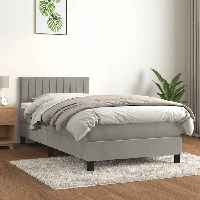 Pat box spring cu saltea, gri deschis, 80x200 cm, catifea - WALTI WALTI