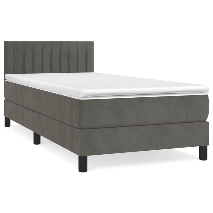 Pat box spring cu saltea, gri închis, 90x190 cm, catifea - WALTI WALTI