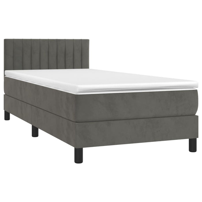 Pat box spring cu saltea, gri închis, 90x190 cm, catifea - WALTI WALTI