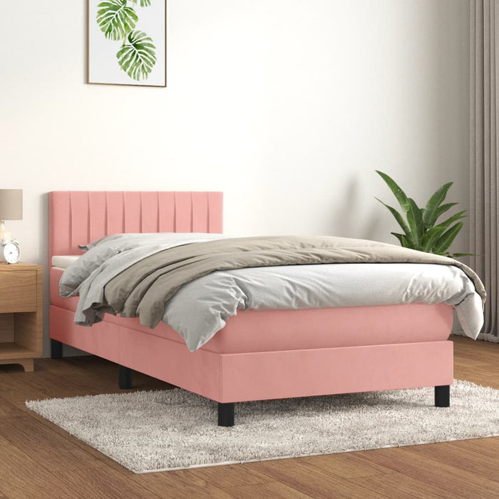 Pat box spring cu saltea, roz, 90x190 cm, catifea - WALTI WALTI