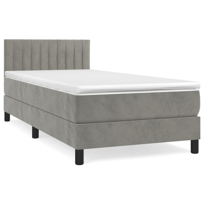 Pat box spring cu saltea, gri deschis, 100x200 cm, catifea - WALTI WALTI