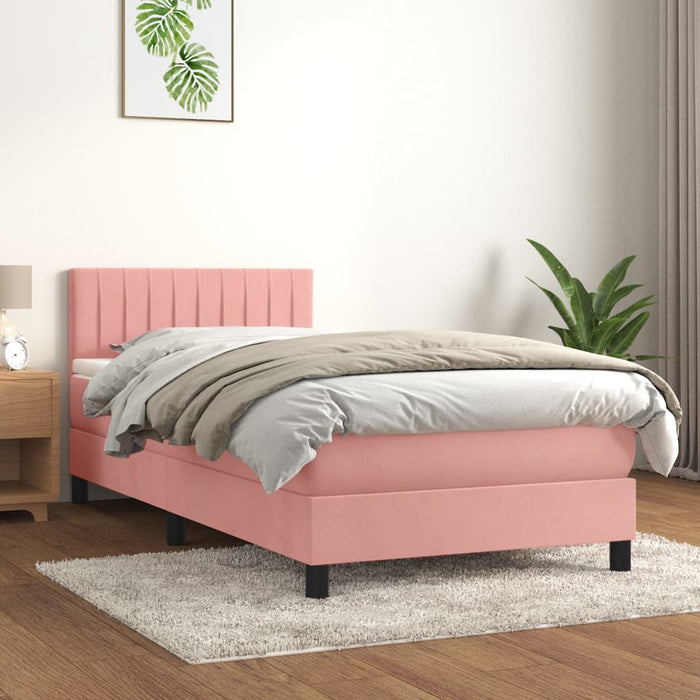Pat box spring cu saltea, roz, 100x200 cm, catifea - WALTI WALTI