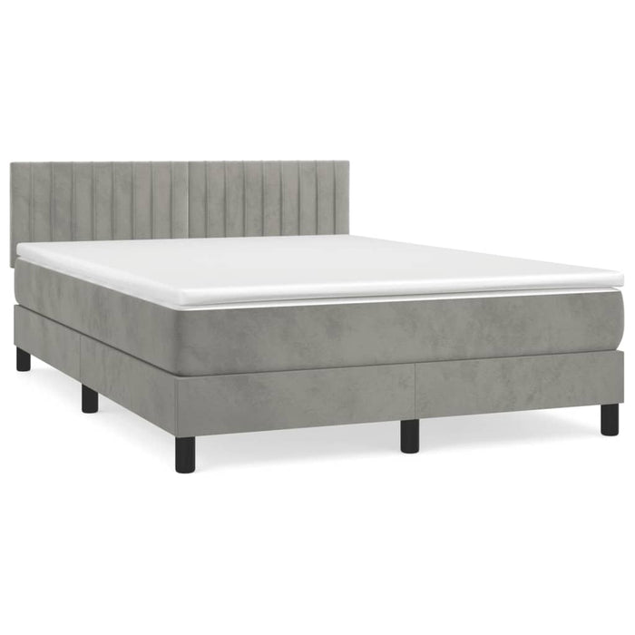 Pat box spring cu saltea, gri deschis, 140x190 cm, catifea - WALTI WALTI