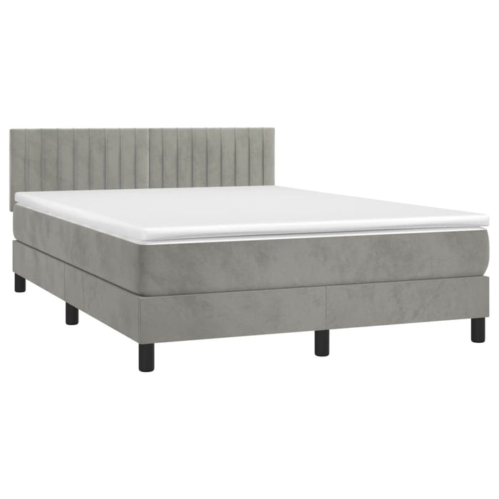 Pat box spring cu saltea, gri deschis, 140x190 cm, catifea - WALTI WALTI
