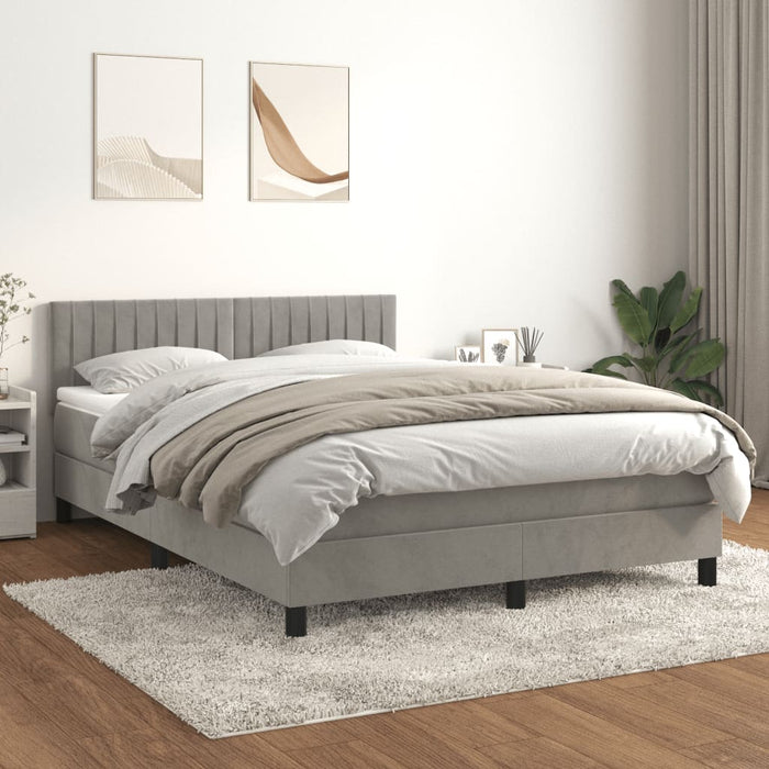 Pat box spring cu saltea, gri deschis, 140x190 cm, catifea - WALTI WALTI
