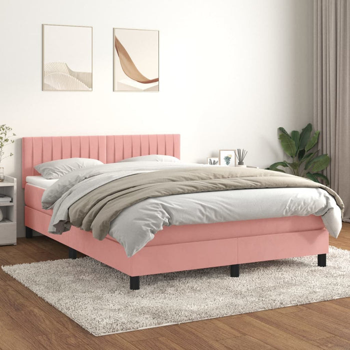 Pat box spring cu saltea, roz, 140x190 cm, catifea - WALTI WALTI