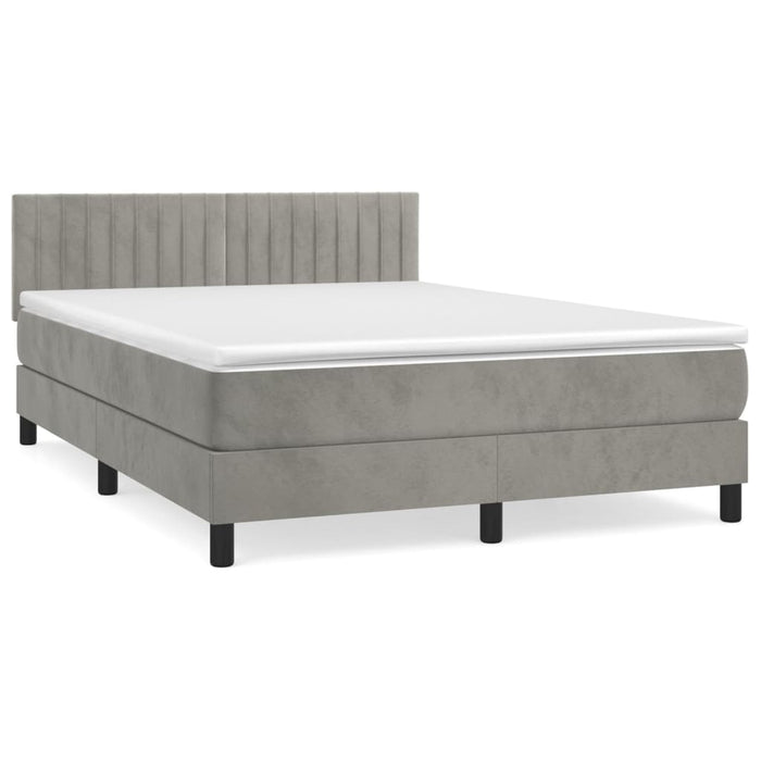 Pat box spring cu saltea, gri deschis, 140x200 cm, catifea - WALTI WALTI