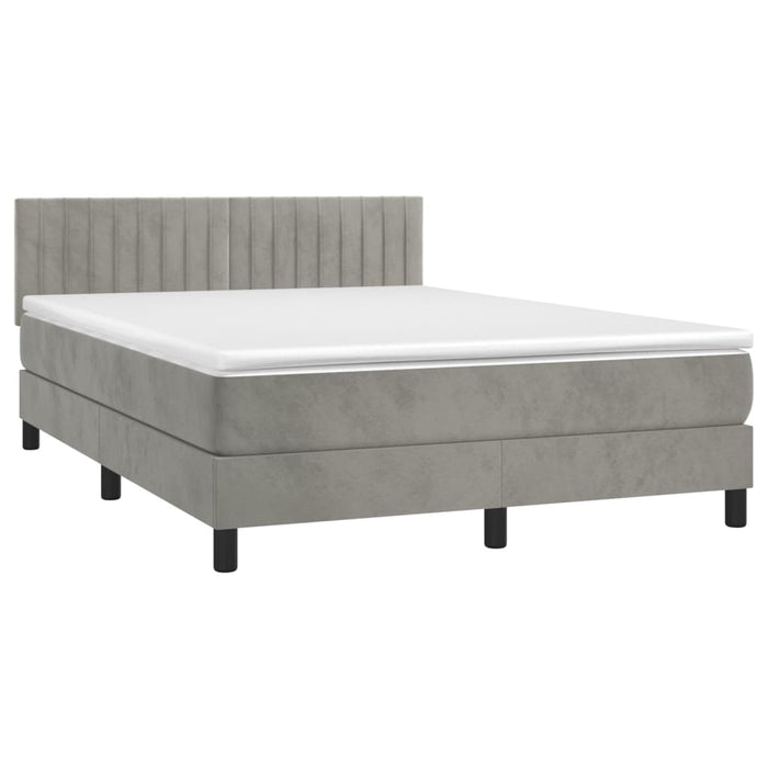 Pat box spring cu saltea, gri deschis, 140x200 cm, catifea - WALTI WALTI