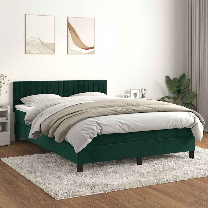 Pat box spring cu saltea, verde închis, 140x200 cm, catifea - WALTI WALTI