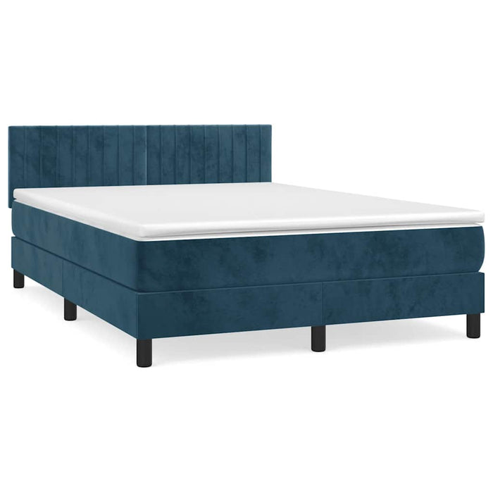 Pat box spring cu saltea, albastru închis, 140x200 cm, catifea - WALTI WALTI