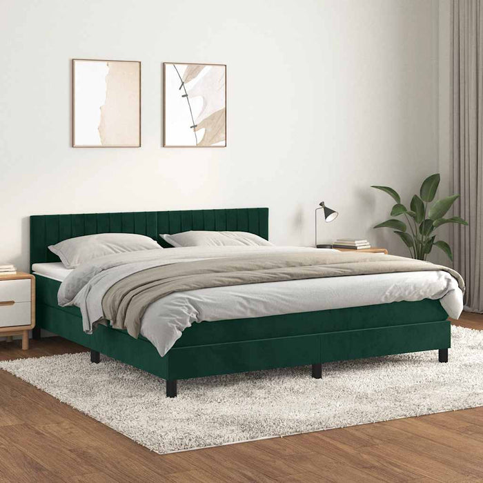 Pat box spring cu saltea, verde închis, 160x200 cm, catifea - WALTI WALTI