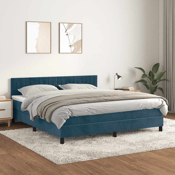 Pat box spring cu saltea, albastru închis, 160x200 cm, catifea - WALTI WALTI