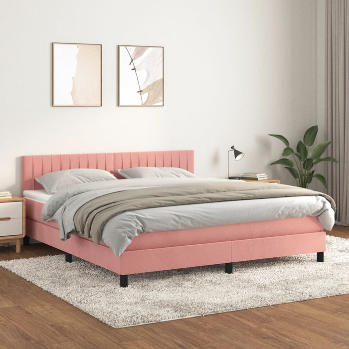 Pat box spring cu saltea, roz, 160x200 cm, catifea - WALTI WALTI