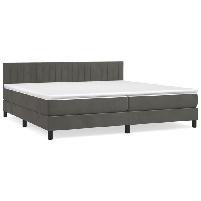 Pat box spring cu saltea, gri închis, 200x200 cm, catifea WALTI