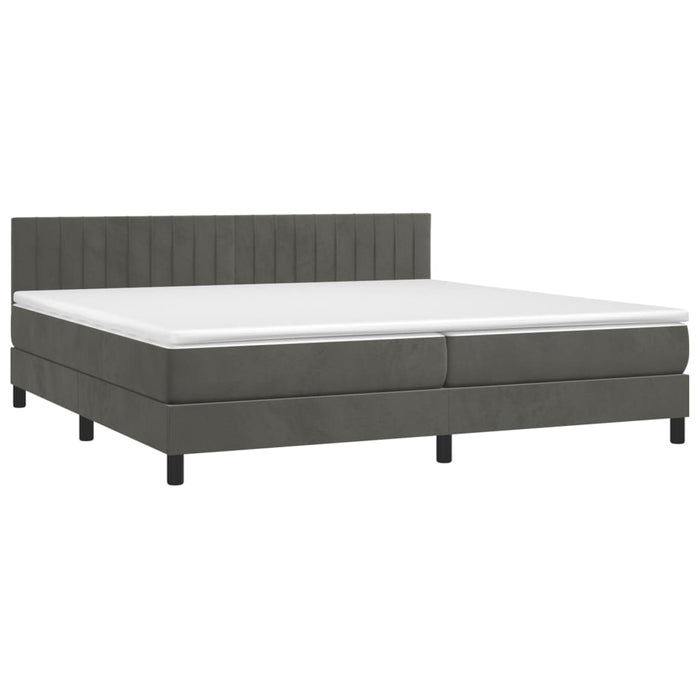 Pat box spring cu saltea, gri închis, 200x200 cm, catifea WALTI